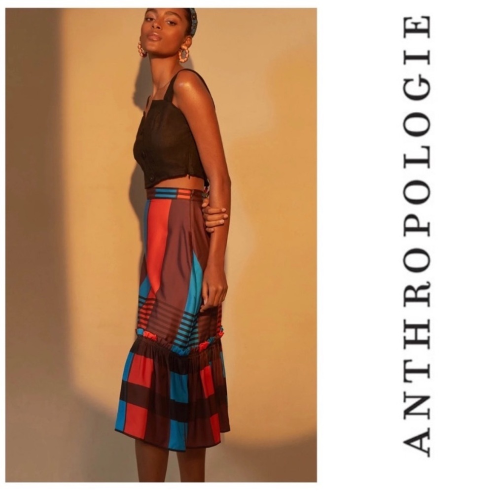 Anthropologie Eva Franco Silky Flounced Midi Skirt